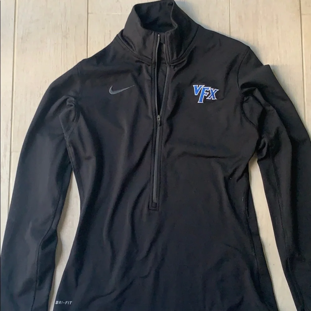 Nike Dri-fit 1/2 zip. Light fleece lined- black with VFX logo volleyball